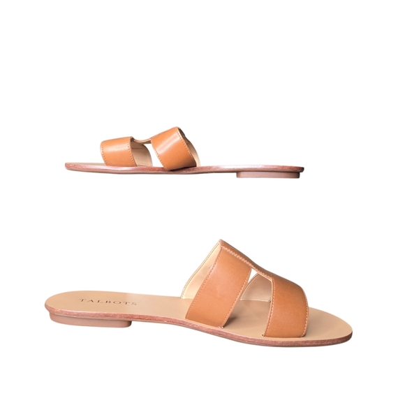Talbots Womens Hannah Vachetta Havana Tan Genuine Leather Flat Slides Sandals 8 - Picture 1 of 11